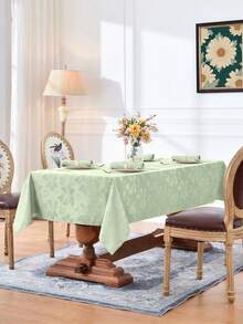 防水防溅提花长方形桌布，叶子图案装饰厚布桌布，适合晚餐、派对、节日等场合 - 青檸色 - 查看 3