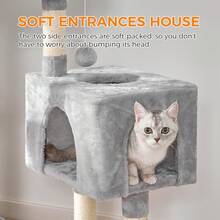 DOGAT Cat Tree With A Height Of 100 Cm, Sisal Scratching Post, Comfortable Hammock, A Removable Bed On Top As A Resting Place And A Replaceable Play Ball For Puppies And Adult Cats - 淺灰色 - 查看 6