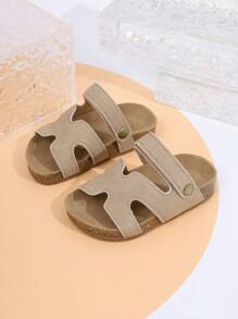 1 Paio di Sandali casual in stile moda per bambini, con suola morbida, color kaki, scarpe da spiaggia estive unisex per bambine e bambini, con suola morbida, slip-on, punta aperta