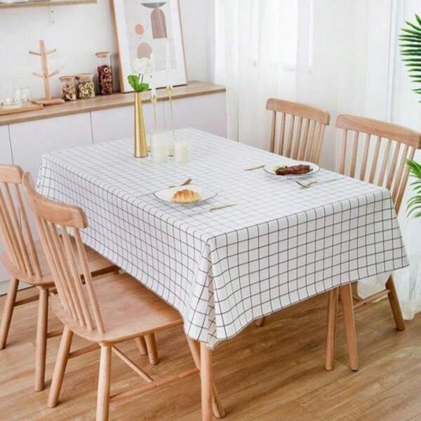 Toalha De Mesa Retangular Xadrez Impermeável De Plástico PVC Para Sala De Estar/Cozinha