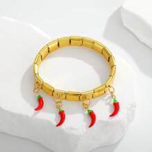 1 szt. Bransoletka hip-hopowa ze stali nierdzewnej, włoska, elastyczna, czerwona, papryczka wiśniowa, pomidory jabłkowe, moduł DIY, regulowana, odpinana bransoletka do codziennego noszenia, randkowania i prezentów