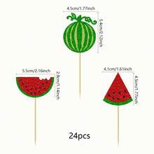 12/24 Unidades Toppers para cupcakes en forma de sandía con brillo, pinchos de frutas tropicales de verano para decorar cupcakes, decoraciones para tarta de baby shower o fiesta de cumpleaños de sandía de verano - Multicolor - Ver 11