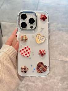 10pcs Plaid Heart Shaped Button Decoration Accessories Hair Clips Phone Cases Clothing Sewing Craft DIY Materials