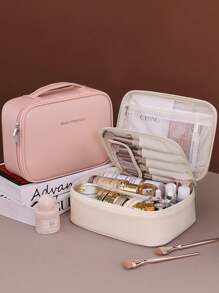 1 pieza Bolsa de maquillaje multifuncional para viaje, estuche portátil de almacenamiento de cosméticos, organizador de baño impermeable, gran capacidad, apto para lápiz labial, perfume, brochas, productos de maquillaje, artículos de tocador, esencial de viaje de verano, compras diarias, fiesta, camping, varios colores, regalo para novia, esposa, madre, estilo bohemio