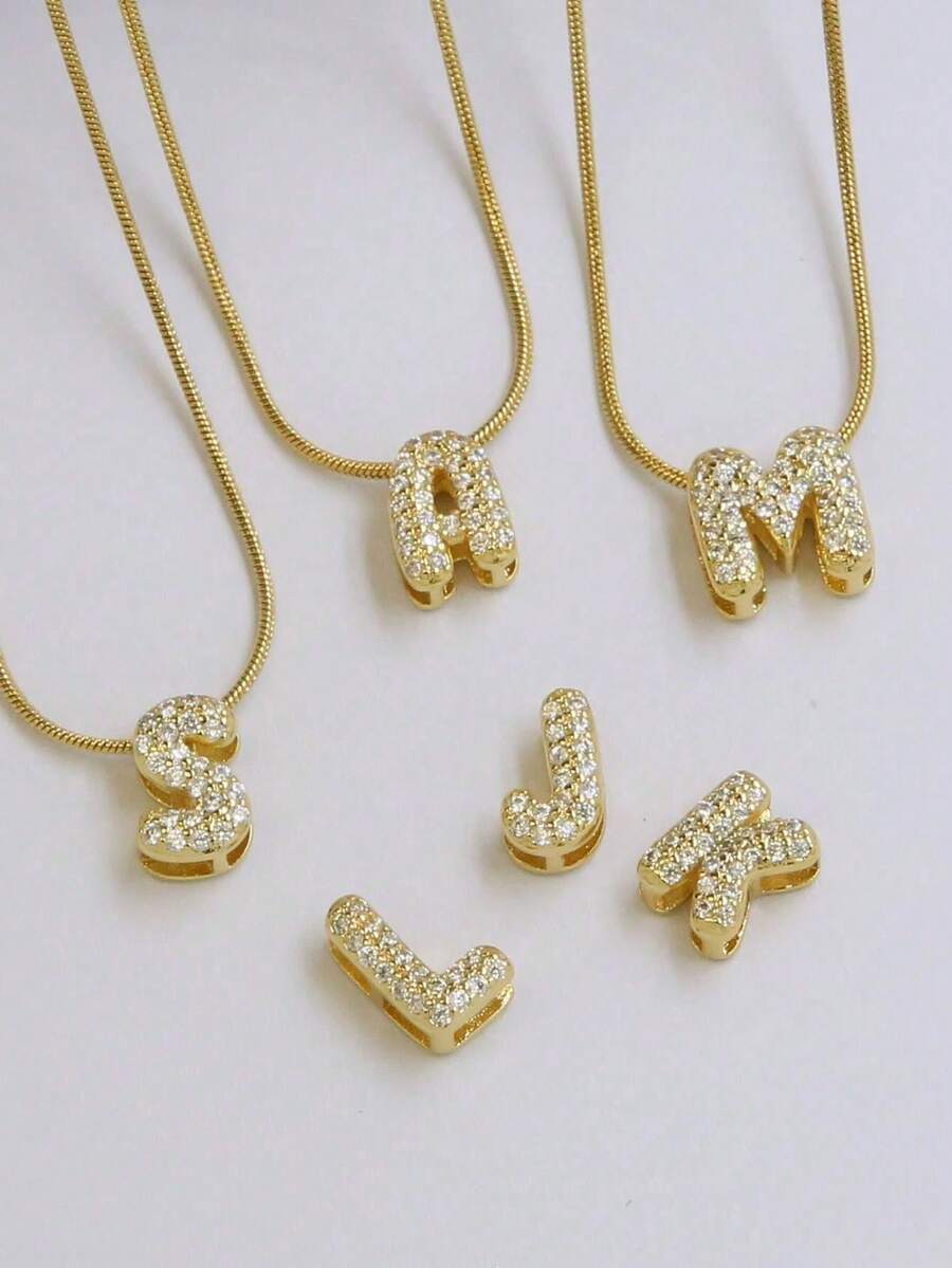 1 pieza Collar con colgante de letra en inglés de acero inoxidable, adecuado para niñas, niños, familia, amigos, regalo de cumpleaños, uso diario - Dorado - Ver 1