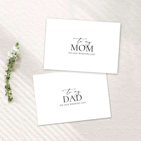 1PC/2PCS Wedding Card Elegant Cursive Script, For Mom And Dad On My Wedding Day, Includes Envelope, Ideal For Wedding Day Special Occasions, Minimalist Style Exquisite Design