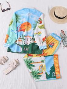 女士秋季服装，波西米亚风度假两件套，时尚个性印花休闲套装，适合通勤、日常穿着、户外活动