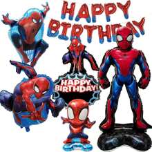 Eyuwn Spider Theme Happy Birthday Banner And 5PCS Spider Character Giant Balloons For Birthday Party Decoration