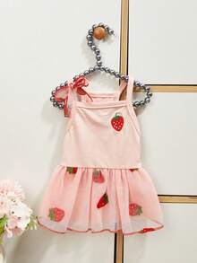 1 pieza Vestido para perro, vestido de princesa con estampado de fresa, ligero para primavera/verano para perros pequeños y mascotas tipo Teddy - Rosa - Ver 6