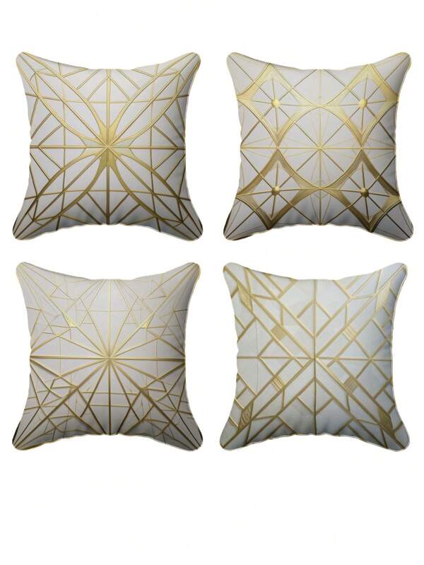 1-4PCS Square Golden Geometric Pattern Pillow Cover, Ultra-Soft Wrinkle-Resistant Luxurious Texture, Polyester Modern Home Decor For Easter Spring Gifts, Luxury Bedroom Livingroom Outdoor – Cottagecore Household Items Room Decor