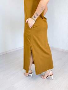 Women's Long Dress 100% Cotton - Lạc đà - Xem 5