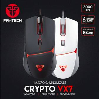FANTECH Mouse da gioco con cavo FANTECH, RGB, 6 pulsanti macro programmabili, vero DPI 8000, impugnatura a artiglio, comfort per principianti, per PC Windows, cavo da 1,8m, sensore ottico per il gaming, disponibile nei colori nero/rosa/bianco
