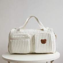 2025 Neue koreanische Mode Mama Wickeltasche mit großer Kapazität, geeignet für Väter; Mehrfachtaschenentwurf mit funktionalen Fächern für verschiedene Babysachen; Reißverschluss-Klappendeckel für einfachen Zugriff auf Kleidung & Zubehör; verziert mit niedlichem Bären-Patch, der der Tasche einen lustigen Akzent verleiht für Schule Zubehör Schulsachen