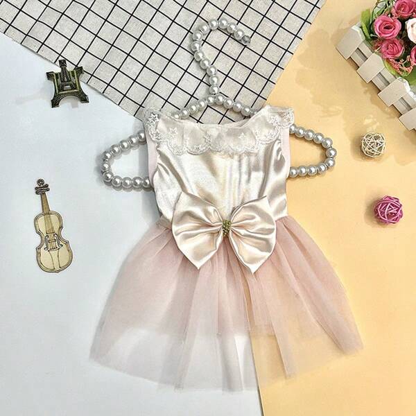 Vestido de novia de princesa lindo para perros, de tela de tul con moño, adecuado para perros pequeños como el caniche, el bichón frisé, el pomerania