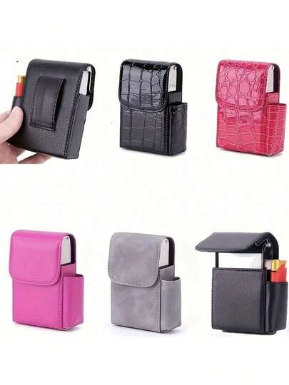 1/2pcs High-End Genuine Leather Cigarette Case, Waterproof & Shockproof PU Leather Portable Cigarette Box, Unisex Fashion Daily & Holiday Gift - Creative Cigarette Case/PU Leather Flip Cover Lighter Holder