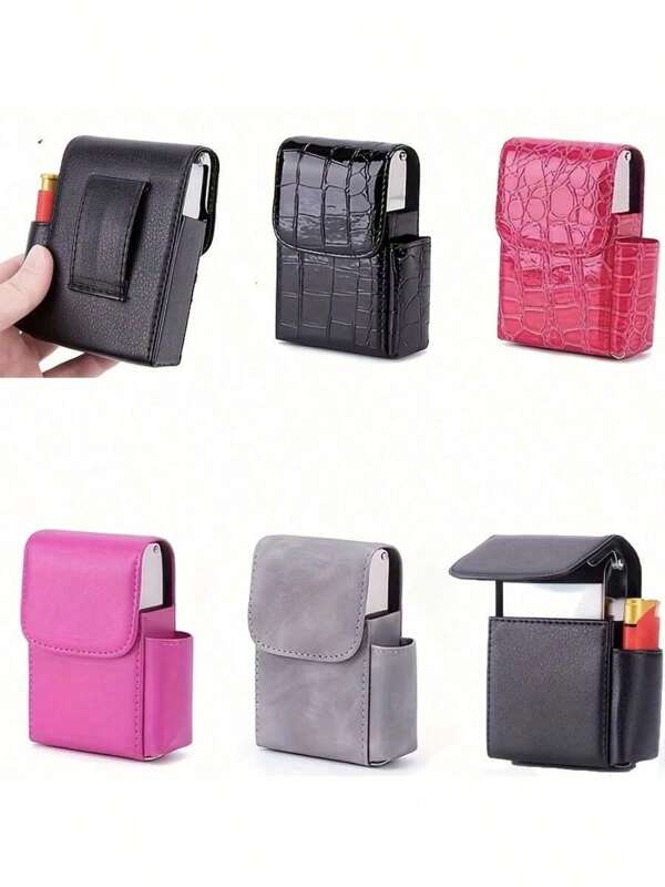 1/2pcs Fashion High-End Leather Cigarette Case PU Leather Waterproof And Anti-Fall Cigarette Case Portable Men And Women Fashion Daily Holiday Gift - Creative Cigarette Case/PU Leather Clip-On Lighter Flip Sheath Pouch Case Holder