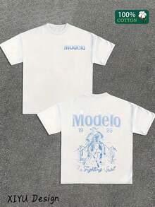 Modelo Men's Pure Cotton T-Shirt, Pure Cotton, Casual Sports Style T Blood, Fashionable Street Style, Suitable For Travel And Sportswear, - 白色 - 查看 1