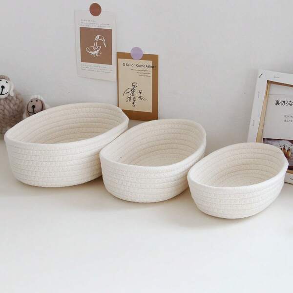 Oval-Shaped Storage Basket, Woven Minimalist Style Blue Plain Basket For Living Room Desk, Snacks, Fruits, Toys Storage, Hallway, Bathroom, For Back To School