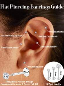 AVYRING 9Pcs 16G/20G Aço Inoxidável Tragus Piercing Jóias Labret Piercing Jóias Sem Rosca Push In Nose Studs Brincos Tragus Flat Back Tragus Stud Lip Medusa Helix Piercing Jóias 6/8MM
