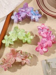 4件套彩色大理石纹印花糖果色花朵发爪，波西米亚海滩风发饰，爪夹，发夹，发卡，发夹，发抓，发爪夹，秋冬度假装扮，夏季，节日，旅行，生日 - 彩色 - 查看 2