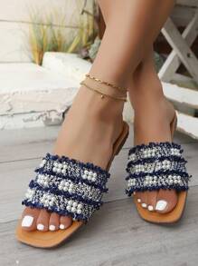 Sandales et tongs plates bleu saphir pour femmes, style mode casual, mariage, princesse, plage et vacances