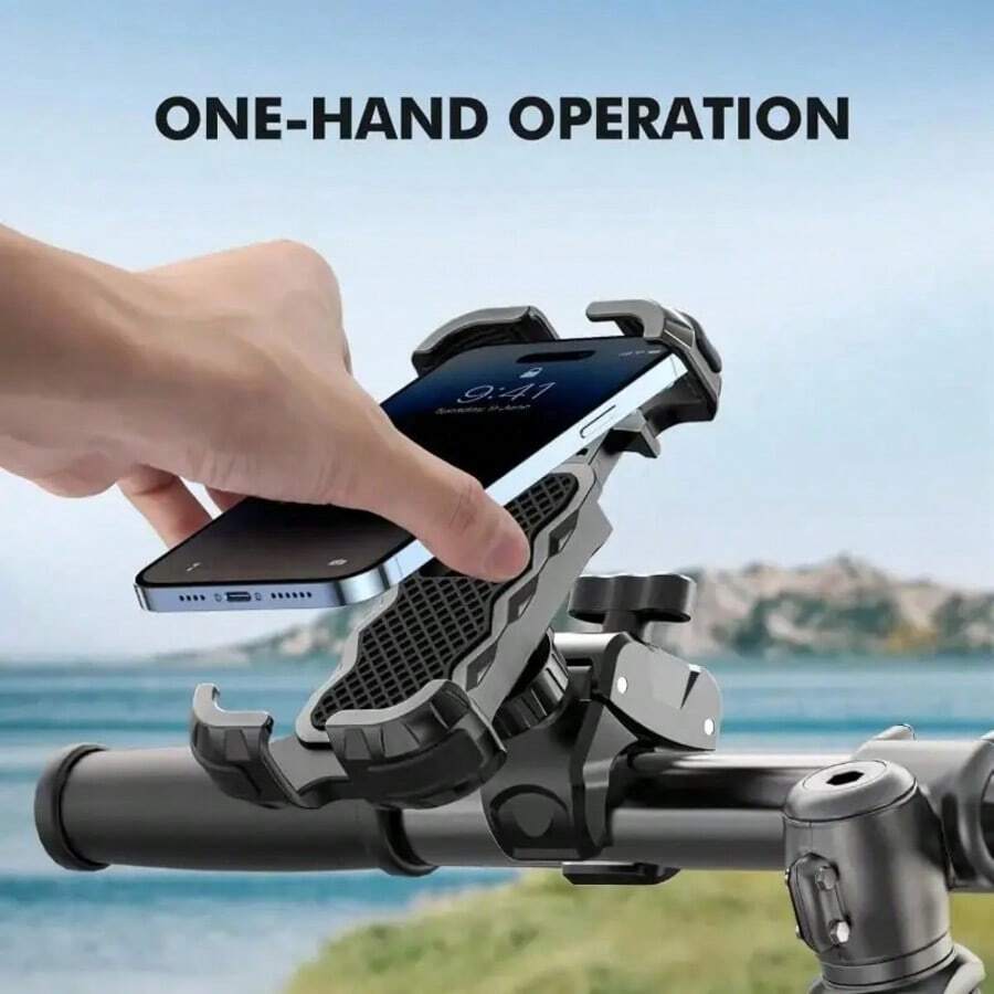 Secure Hands-Free Cycling Accessory - Shockproof Bike Phone Mount For E-Bikes & Motorcycles, Black GPS Holder