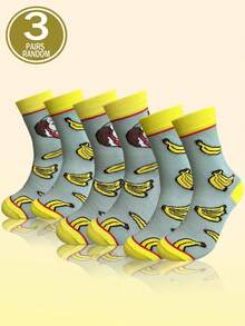 3 Pairs Soft Comfortable Casual Gorilla Pattern Men Mid-Calf Socks - Multicolor - View 1