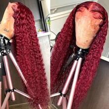 250 Density Deep Wave 99J Burgundy 13x4 Lace Frontal Wig Human Hair 13x4 Curly 30 Inch HD Lace Front Wigs Red Wine Water Wave - S99J - View 6