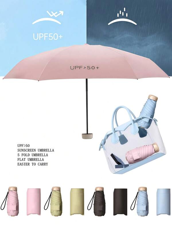 1pc Women's UV Protection Umbrella, Foldable Pocket Size Parasol UPF50+, Suitable For Sunny And Rainy Days Summer Cooling,Beach,Travel
