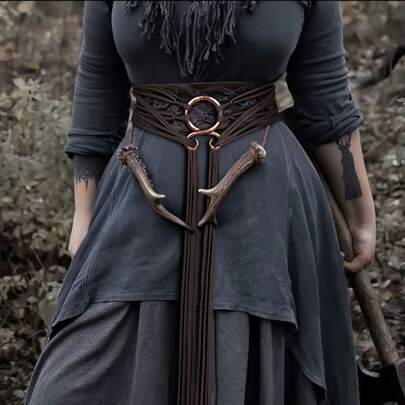 Cinturón de cuerda larga anudado para mujeres, cadena de cintura estilo bruja nórdica, banda cruzada del Body de trol, accesorio pagano vikingo para Halloween