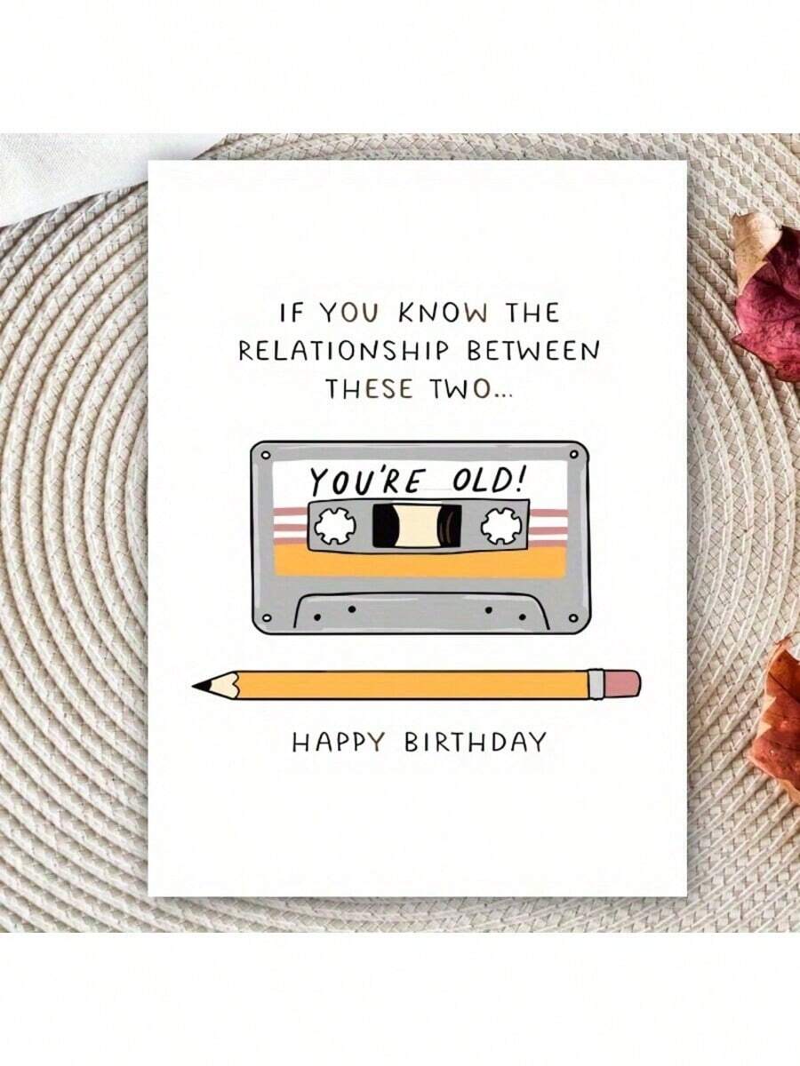 1/2/5/10pcs Funny "You're Old" Cassette And Pencil Joke Birthday Card For Men, Women, Dad, Brother, Friends, Uncle - Humorous Older Birthday Card, With Blank Pages Inside, Perfect Gift For Mother's Day, Father's Day, Various Holidays, Anniversaries, Holiday Parties, Birthday Parties, Banquets And Special Occasions - Multicolor - View 1