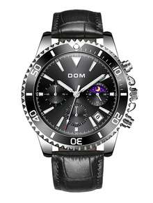 DOM 1pc Men's Fashion Casual Multi-Function Running Seconds Hand Calendar Moon Phase Luminous Waterproof Quartz Sports Watch, Comes With Gift Box, Suitable For Daily Wear And Decoration, Gift For Friends Or Father - Silver - View 16