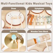 vanplay Set di batteria giocattolo per bambini dai 3 anni in su, giocattolo di batteria in legno 9 in 1, strumento musicale, giocattolo Montessori, regalo per bambini e bambine dai 3 anni in su
