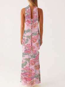 Womens Floral Strapless Dress Y2k Backless Sleeveless Tube Maxi Long Dresses Sexy Mesh Bodycon Summer Beachwear - Dusty Pink - View 2