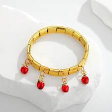 1 szt. Bransoletka hip-hopowa ze stali nierdzewnej, włoska, elastyczna, czerwona, papryczka wiśniowa, pomidory jabłkowe, moduł DIY, regulowana, odpinana bransoletka do codziennego noszenia, randkowania i prezentów