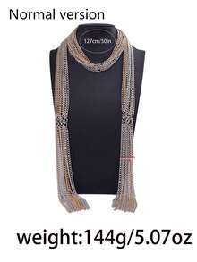 1pc Women's Fashionable Multi-Layer Metal Chain Scarf Necklace, Casual Personalized Design, Suitable As Gift Or Daily Wear - Layered Necklace - View 7