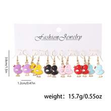 6 Pairs Cute Acrylic Chicken Animal Pendant Earrings, Colorful Chicken Earrings For Women