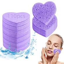 110pcs Heart-Shaped Facial Sponges - Natural Exfoliating & Makeup Remover Pads With Storage Container - Multicolor - View 15