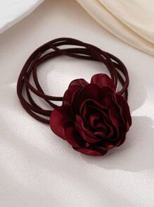 1pc Retro Exaggerated Floral Necklace, Burgundy Rose Choker, Elegant Personalized Lace Pendant Necklace, Suitable For Daily, Party, Mother's Day, Gift For Mom