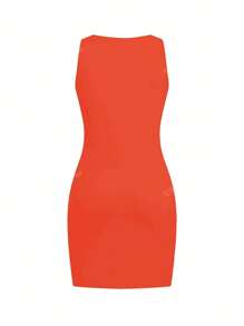 Maglietta senza maniche di colore solido da donna estiva, stile minimalista; Vestito, abito aderente senza spalline, adatto per vacanze e spiaggia