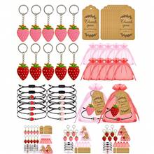 40pcs/Set Or 20pcs/Set Strawberry Keychains Gifts Including 10/5pcs Strawberry Keychains 10/5pcs Strawberry Bracelets With 10/5 Thank You Tags 10/5 Bag For Guests(20pcs/Set For Single Color, 40pcs/Set For Double Color) - Multicolor - View 1