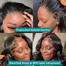 34 Inch 13X6 Lace Front Wigs Human Hair 250% Density Body Wave HD Lace Front Wigs Human Hair Pre Plucked Glueless Wigs Human Hair For Women With Baby Hair - Natural Black - 查看 4
