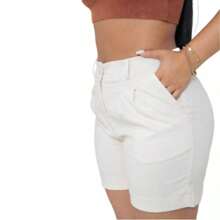 Short de Linho com Bolso Frontal e Botão  Simples  Casual  elegante  Linho  Bolso  Botão  Zíper    Short de Linho com Bolso Frontal e Botão  Noite  Feriado  Diário  Festa de aniversário  Formal e Noturno  Regresso a casa