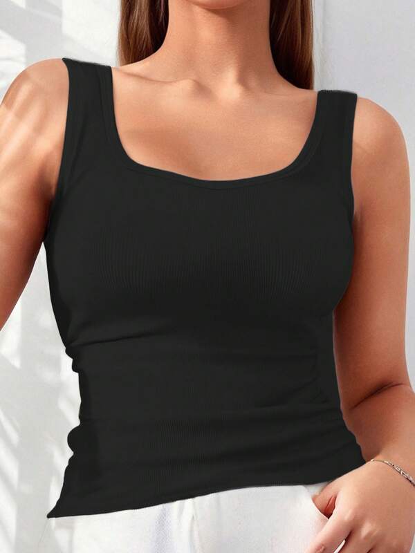Camiseta sin mangas de verano con cuello en U y tirantes anchos, talla grande para mujer, como capa base
