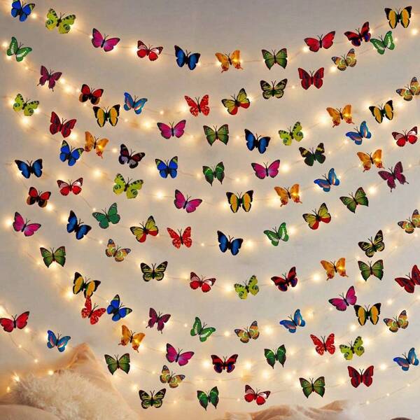 1pc Copper Wire Butterfly LED Lamp, Decorative Fairy Light With Butterfly Design, Tabletop Decoration Lamp, Suitable For Holiday Celebrations, Weddings, Birthdays, Parties, Mother's Day, Halloween, Christmas Indoor Decor, Kitchen, Party Atmosphere, Gift For Boys And Girls (Battery-Powered, Batteries Not Included)