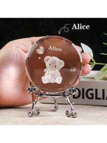 Customized Creative 3D Carved Crystal Ball With Base, Desk Decor Gift, Cute Bear Crystal Ball Customized Text, Christmas/Birthday Gift, Valentine Day Decor, Wedding, Valentines Party Favors, Galentines Party Favors, Gift Ideas