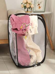 1pc Branco Malha Respirável Cesto de Armazenamento Cesto de Roupas, Girafa Bonito Padrão Animal Bolsa de Armazenamento Dobrável para Roupas de Bebê Brinquedos, Pop Up Cesto de Roupas Amor Dia dos Namorados