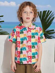 Chemise imprimée avec col pour jeunes garçons d'été, chemise casual mode pour jeunes garçons pour la plage, les vacances, les sports, l'extérieur, le streetwear