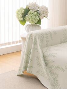 1pc Lightweight Silk-Like Striped Sofa Cover, Chic Design, Suitable For Summer, Dirt & Wear Resistant, Decorative For Bedroom, Living Room, Office - Green - View 2