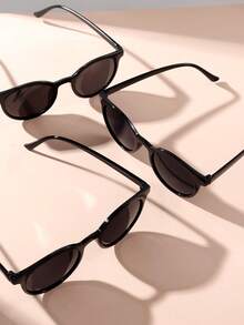 3pcs/Set Korean Vintage Full Frame Round Fashion Glasses - Black - View 4